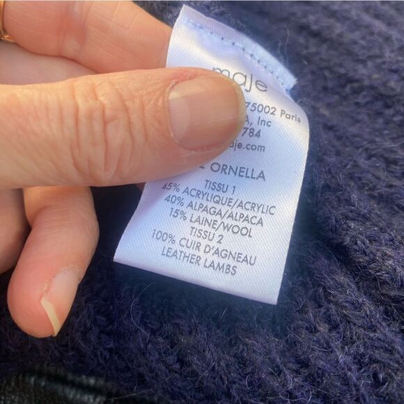 Maje Ornella Al-paca/Wool Blend Lambs Leather cardigan size 1/S - Picture 8 of 9